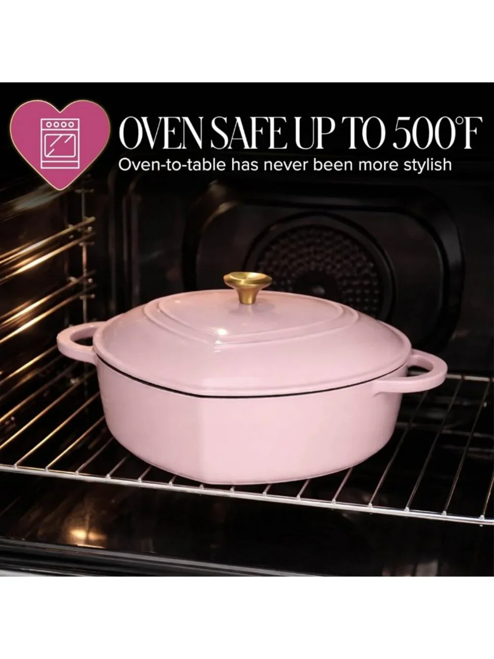 Heart-Shaped Enameled Cast Iron Braiser & Skillet with Lid, 3.5-Quart, Pink